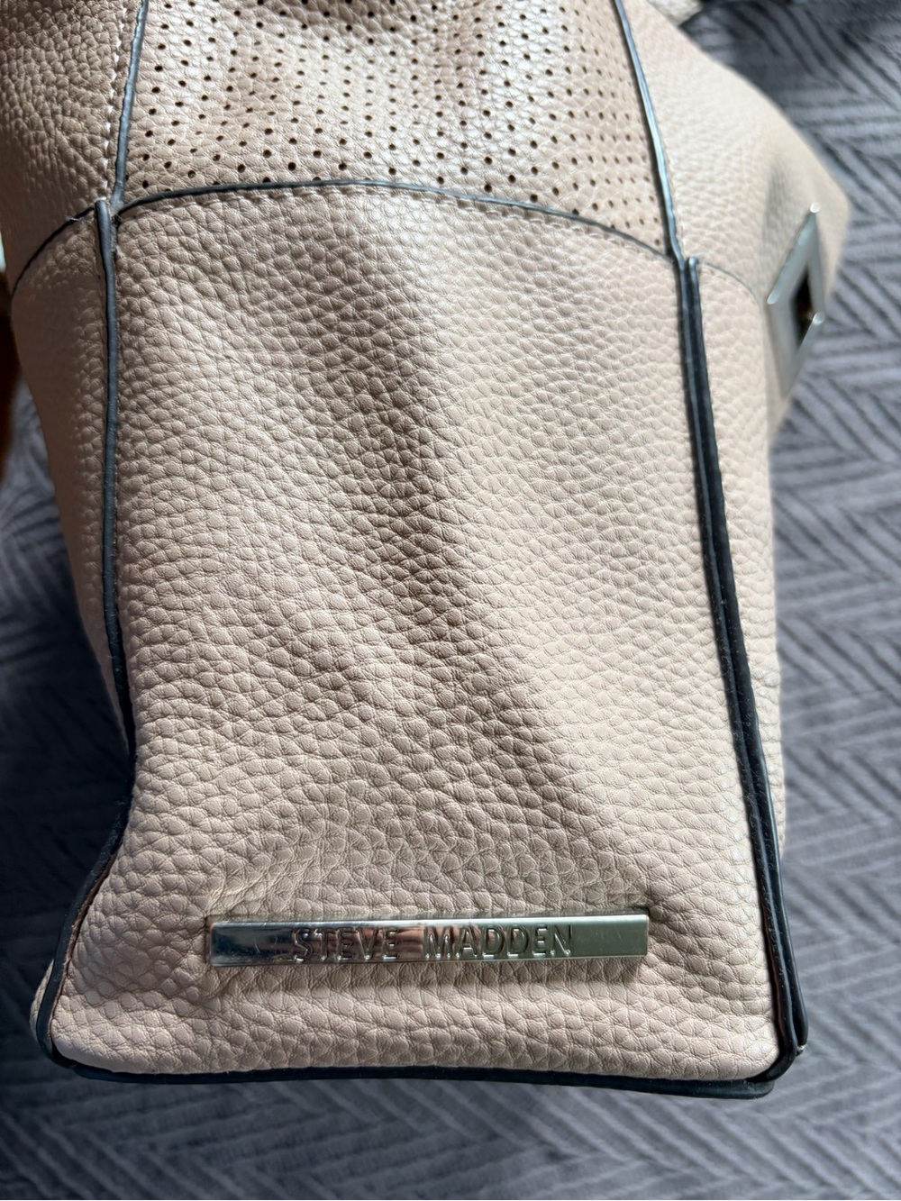 Steve Madden Blush Pebbled Leather Tote with Contrast Trim